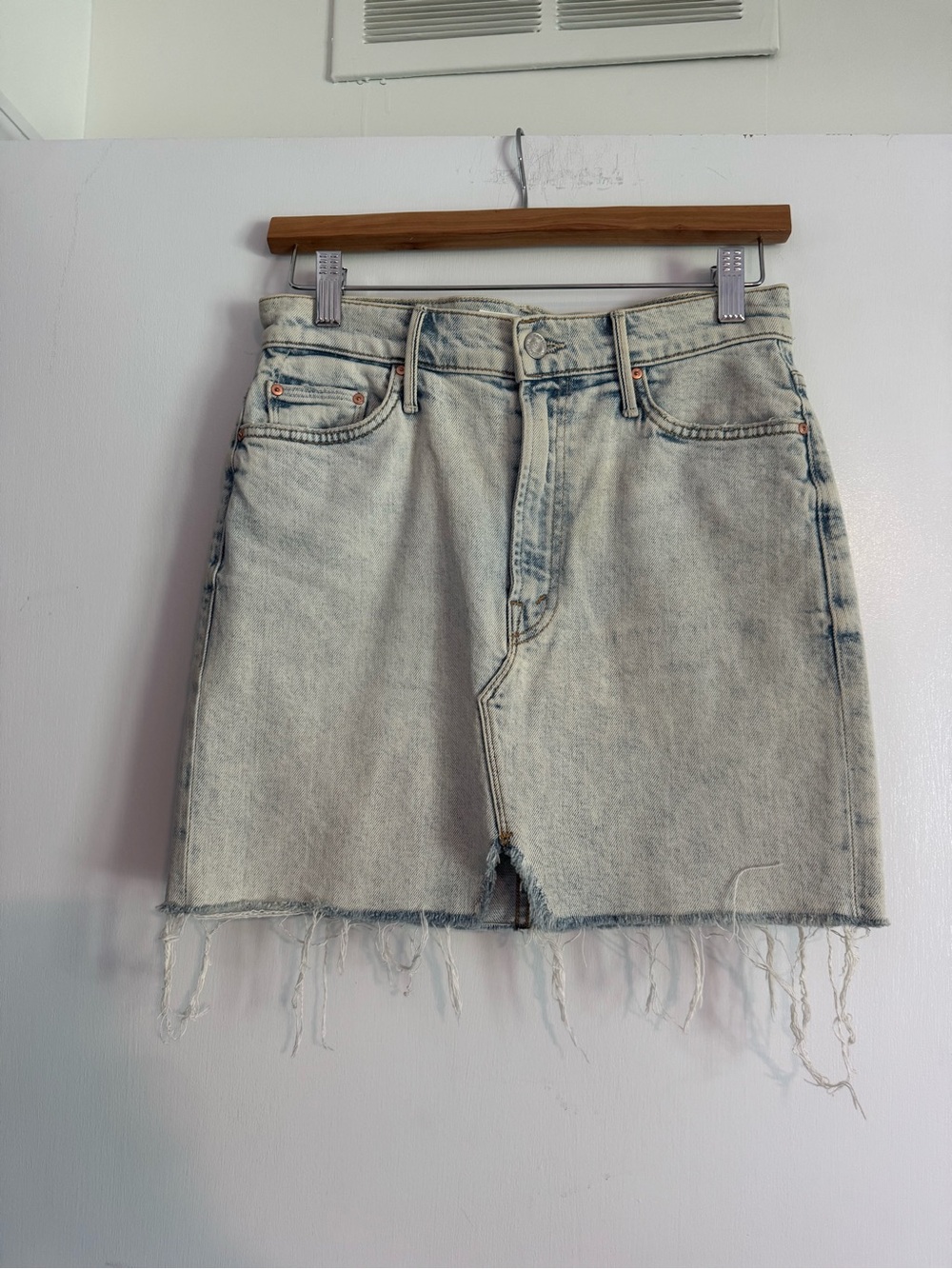 MOTHER Light Acid Wash Denim Skirt - Pale Blue